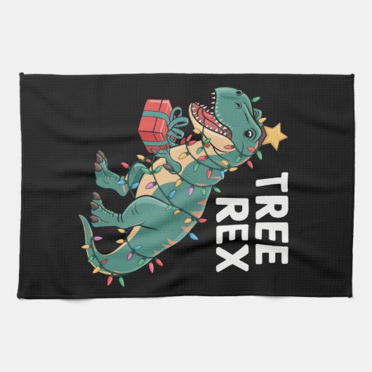 Dinosaur-kerstboom Rex Pajamas Xmas lights Theedoek (Horizontaal)