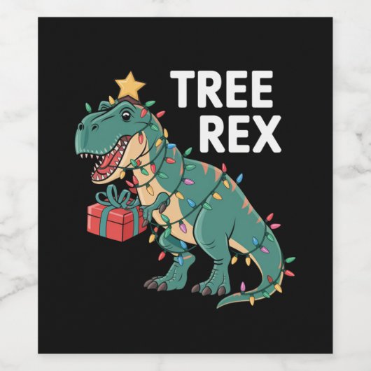 Dinosaur-kerstboom Rex Pajamas Xmas lights Wijn Etiket (Enkel label)
