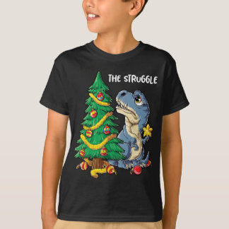 Dinosaur kerstboom Rex the Struggle Boys Xmas T-shirt
