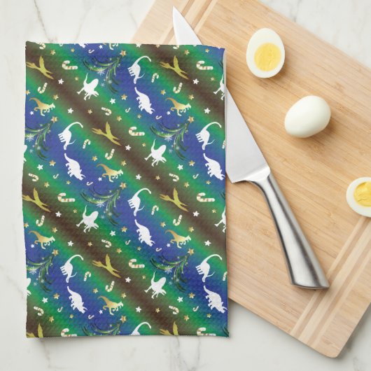 Dinosaur-kerstboom Theedoek (Quarter Fold)