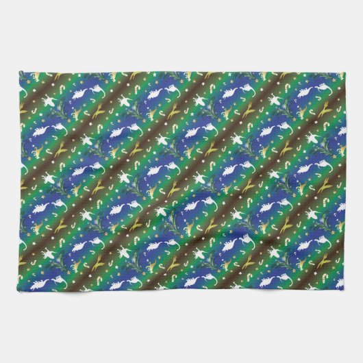 Dinosaur-kerstboom Theedoek (Horizontaal)