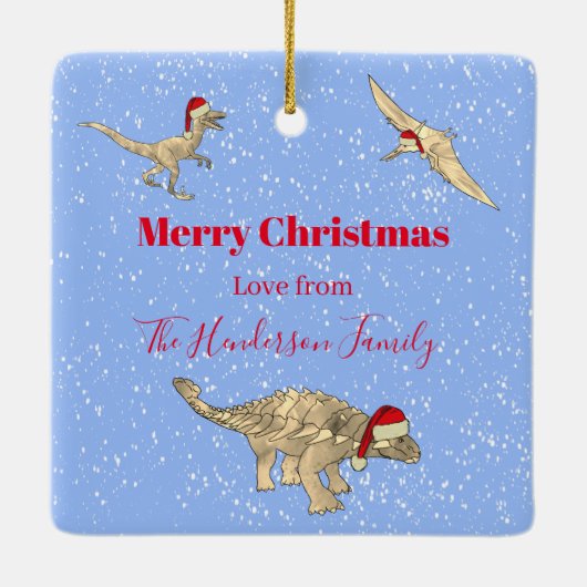 Dinosaur kerstfoto kinder keepomwille keramisch ornament (Achterkant)