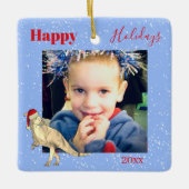 Dinosaur kerstfoto kinder keepomwille keramisch ornament (Voorkant)