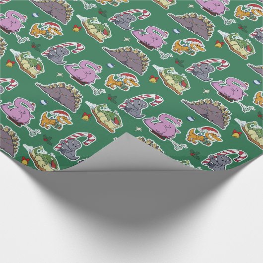 Dinosaur-kerstinpakpapier Cadeaupapier (Hoek)