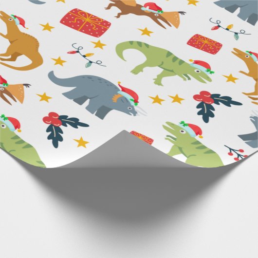 Dinosaur Kerstkerstkerstkerstkerstkerstkerstkersts Cadeaupapier (Hoek)