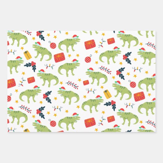 Dinosaur Kerstkerstkerstkerstkerstkerstkerstkersts Inpakpapier Vel (Voorkant)