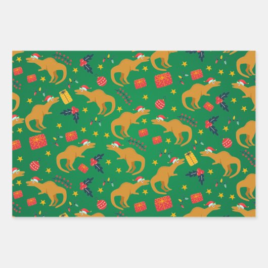 Dinosaur Kerstkerstkerstkerstkerstkerstschilderij  Inpakpapier Vel (Voorkant 2)