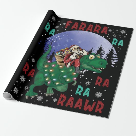 Dinosaur kerstkerstkerstkerstman cadeaupapier (Uitgerold)
