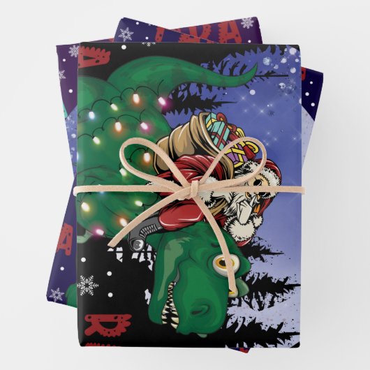 Dinosaur kerstkerstkerstkerstman inpakpapier vel (In situ)