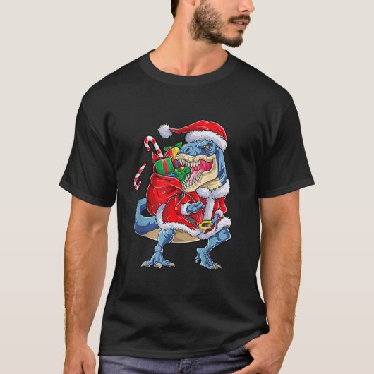 Dinosaur kerstkerstkerstkerstman met Mannen Rex Bo T-shirt (Voorkant)