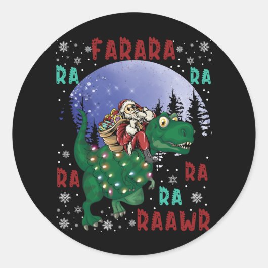 Dinosaur kerstkerstkerstkerstman ronde sticker (Voorkant)