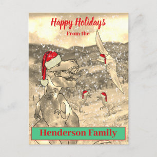 Dinosaur Kerstman Funny T Rex Santa Familienaam Feestdagenkaart