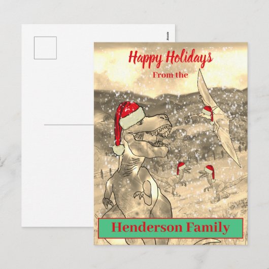 Dinosaur Kerstman Funny T Rex Santa Familienaam Feestdagenkaart (Voorkant / Achterkant)