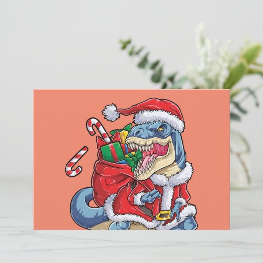 Dinosaur Kerstman Kerstman T rex Jongens Mannen Kaart (Staand voorkant)