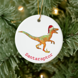 Dinosaur kerstman santa raptor keramisch ornament