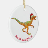 Dinosaur kerstman santa raptor keramisch ornament (Rechts)
