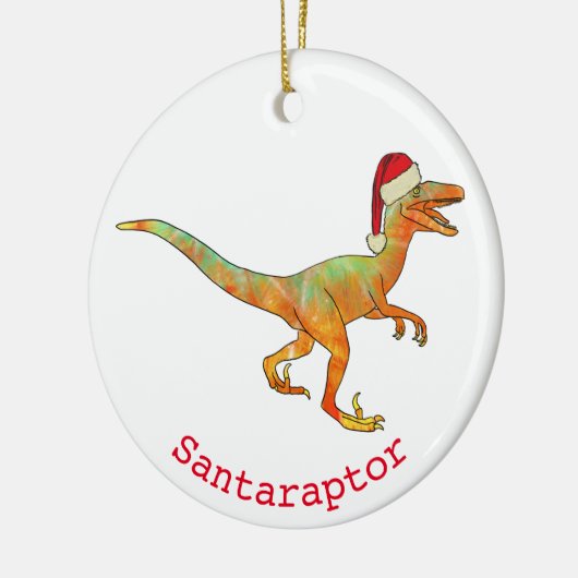 Dinosaur kerstman santa raptor keramisch ornament (Links)