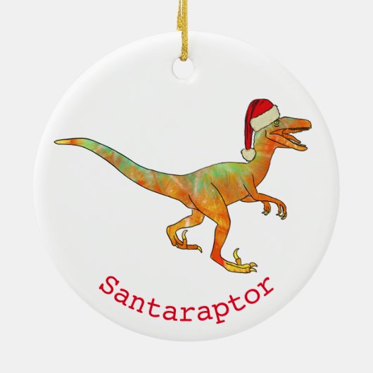 Dinosaur kerstman santa raptor keramisch ornament (Achterkant)