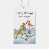 Dinosaur Kerstman Tyrannosaur Raptor - Gepersonali Cadeaulabel (Achterkant)