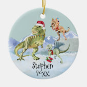 Dinosaur Kerstman Tyrannosaur Raptor Keramisch Ornament (Voorkant)