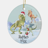 Dinosaur Kerstman Tyrannosaur Raptor Keramisch Ornament (Links)