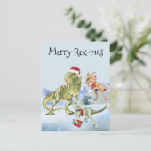 Dinosaur Kerstman Tyrannosaur Raptor Merry Rex Feestdagenkaart (Staand voorkant)