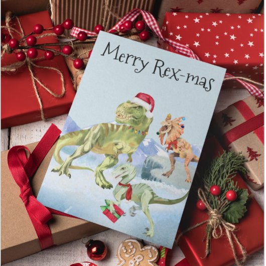 Dinosaur Kerstman Tyrannosaur Raptor Merry Rex Feestdagenkaart