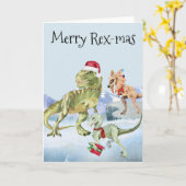 Dinosaur Kerstman Tyrannosaur Raptor Merry Rex Kaart (Gele Bloem)