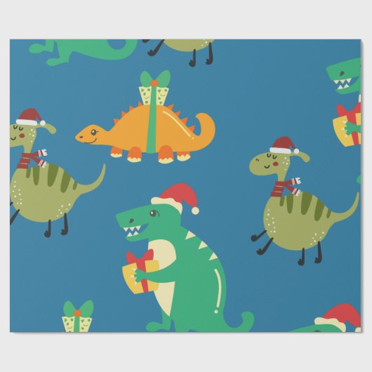 Dinosaur Kerstmis Cadeaupapier (Vlak)