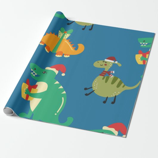 Dinosaur Kerstmis Cadeaupapier (Uitgerold)
