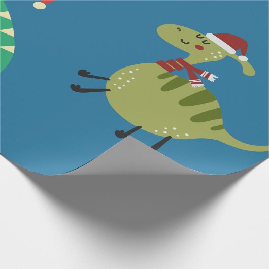 Dinosaur Kerstmis Cadeaupapier (Hoek)
