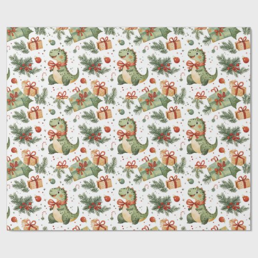 Dinosaur Kerstmis Cadeaupapier (Vlak)