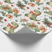 Dinosaur Kerstmis Cadeaupapier (Hoek)