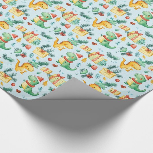 Dinosaur Kerstmis Cadeaupapier (Hoek)