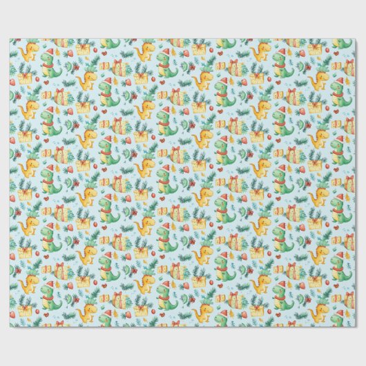Dinosaur Kerstmis Cadeaupapier (Vlak)