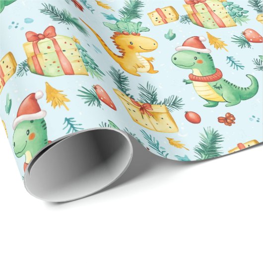 Dinosaur Kerstmis Cadeaupapier (Rol Hoek)