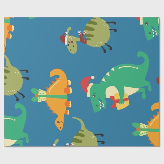 Dinosaur Kerstmis Cadeaupapier (Vlak)