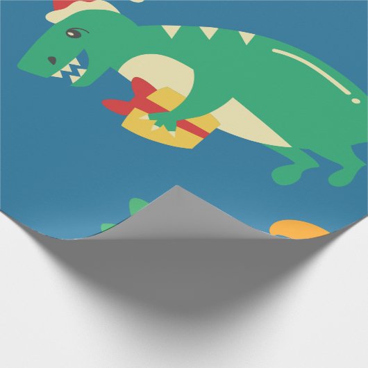 Dinosaur Kerstmis Cadeaupapier (Hoek)