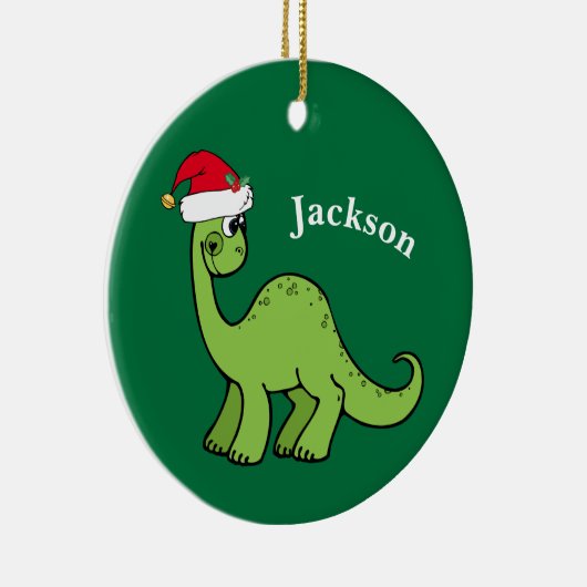 Dinosaur Kerstmis Cute Custom Kinder Green Keramisch Ornament (Rechts)