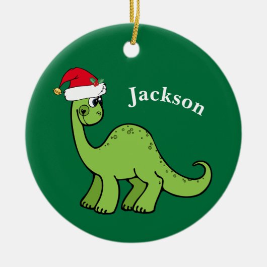 Dinosaur Kerstmis Cute Custom Kinder Green Keramisch Ornament (Voorkant)