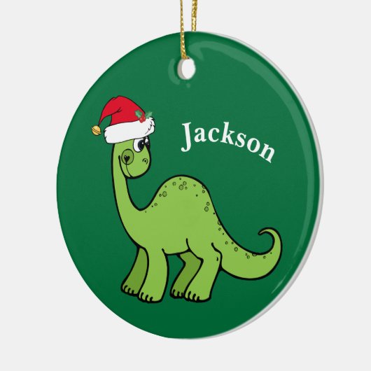 Dinosaur Kerstmis Cute Custom Kinder Green Keramisch Ornament (Links)