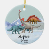 Dinosaur Kerstmis Jurassic Waterverf Naam Keramisch Ornament (Voorkant)
