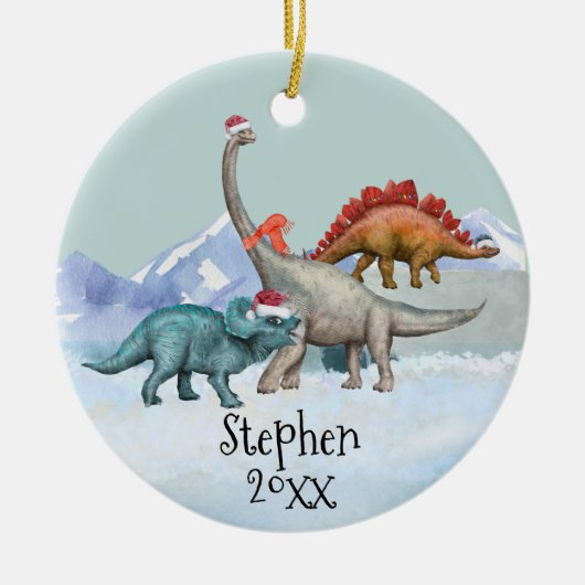 Dinosaur Kerstmis Jurassic Waterverf Naam Keramisch Ornament (Voorkant)