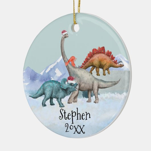 Dinosaur Kerstmis Jurassic Waterverf Naam Keramisch Ornament (Links)