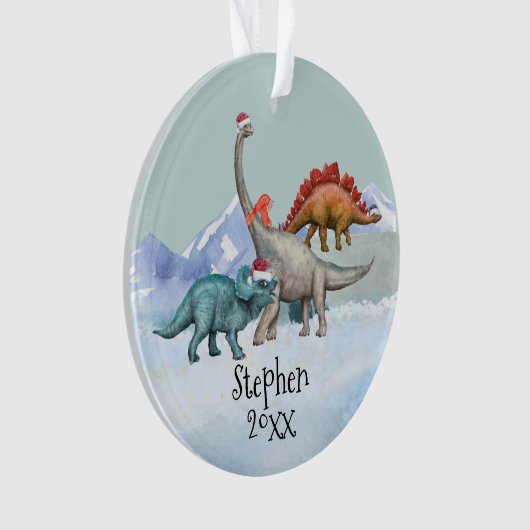 Dinosaur Kerstmis Jurassic Waterverf Naam Ornament (voorkant)