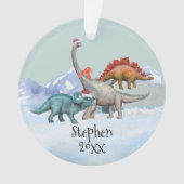 Dinosaur Kerstmis Jurassic Waterverf Naam Ornament (voorkant)