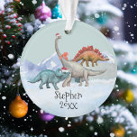 Dinosaur Kerstmis Jurassic Waterverf Naam Ornament<br><div class="desc">Dit ontwerp kan op het gebied worden gepersonaliseerd dat door de foto en/of tekst te veranderen wordt verstrekt. Of het kan worden aangepast door te klikken deze Sjabloon personaliseert en dan de klik te kiezen om verdere optie aan te passen en de kleur van de achtergrond te schrappen of te...</div>