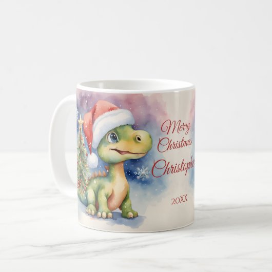Dinosaur Kerstmis Koffiemok (Voorkant links)