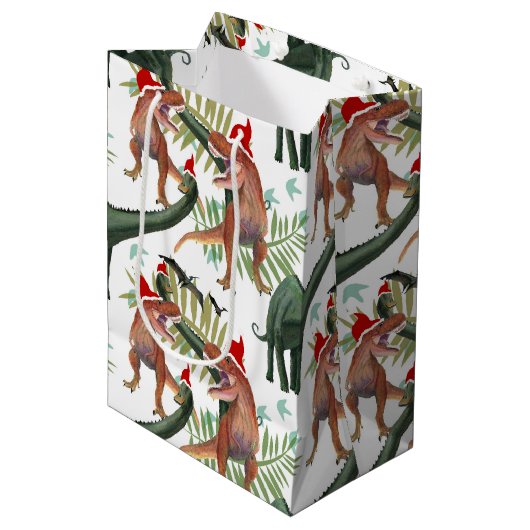 Dinosaur Kerstmis Medium Cadeauzakje (Voorkant Gekanteld)