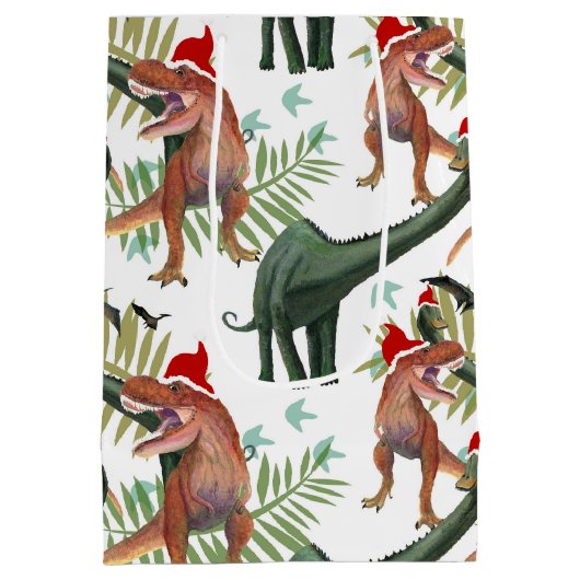 Dinosaur Kerstmis Medium Cadeauzakje (Achterkant)
